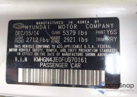 2015 Hyundai Genesis 3.8 из США, поврежденный, VIN KMHGN4JE0FU070161